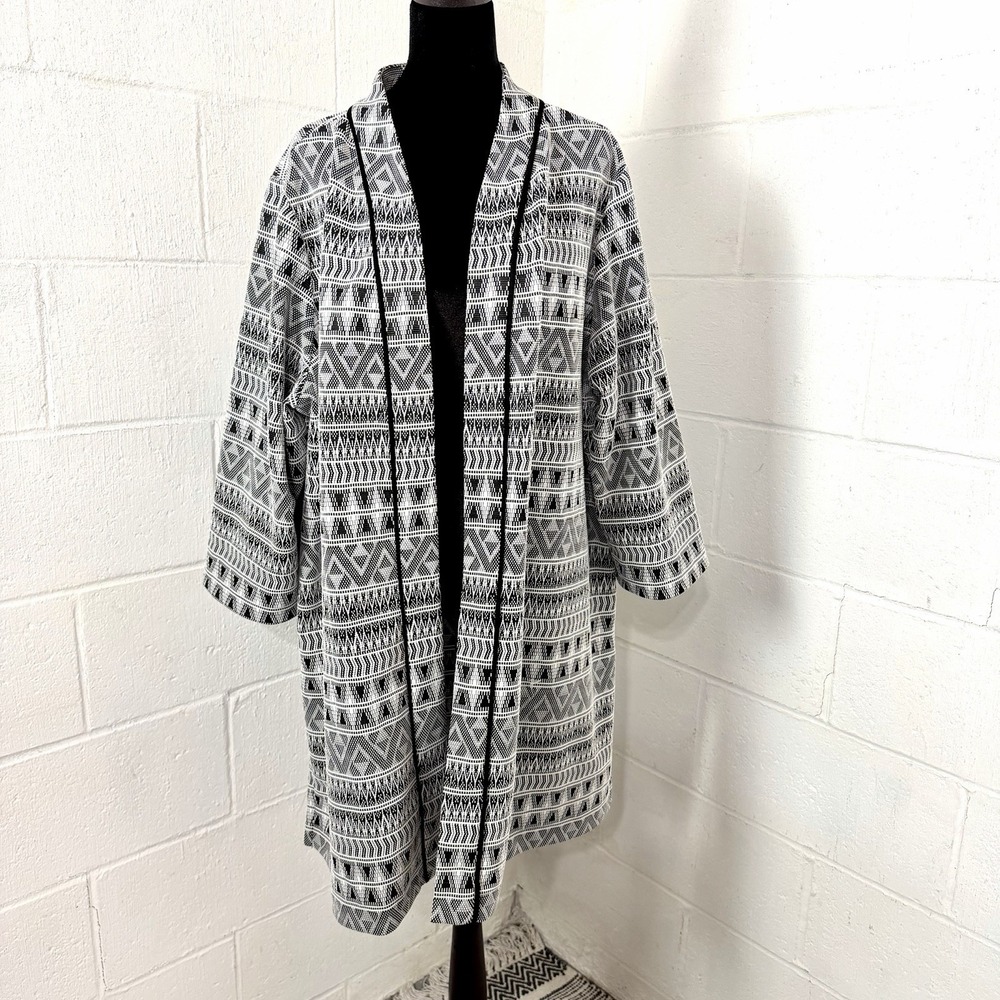 Roz &‎ Ali Women's Open Front Duster Plus Size 3X Aztec Office Artsy Maximalist